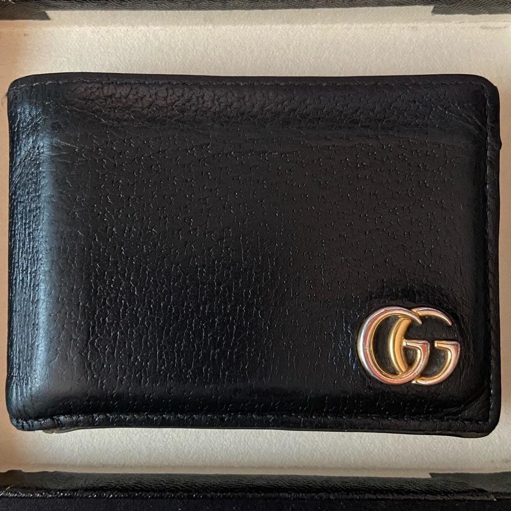 Gucci Black Leather Card Holder with Gold Logo